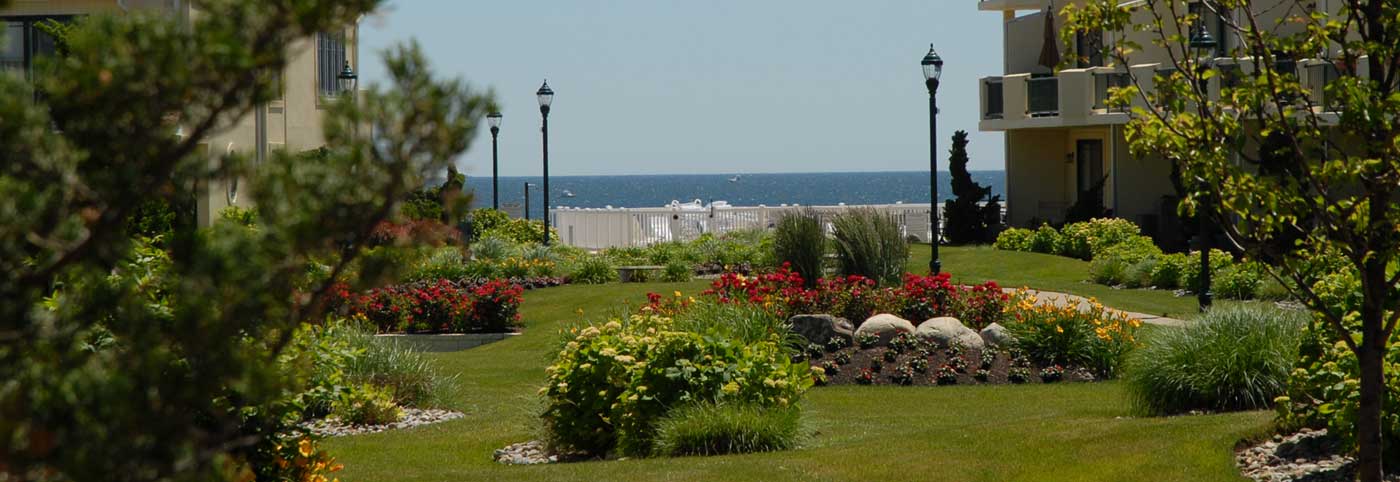 ocean view through a courtyard in Long Branch, NJ